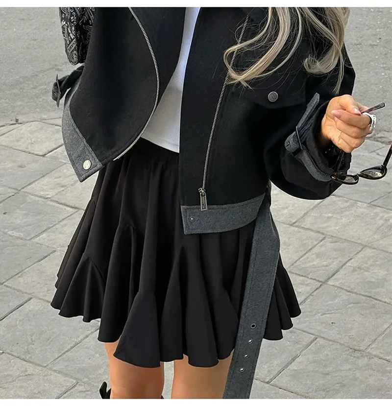 White Ruffle Mini Skirt With Shorts For Women Summer A Line Tennis Skirt Ladies Sexy Black Irregular Short Pleated Skirts