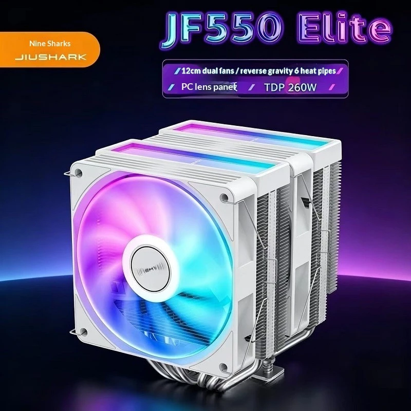 

JIUSHARK JF550 Elite CPU Cooler - Dual 120mm Fans, 6 Heatpipes, 260W TDP, ARGB, PC Mirror Panel for Intel/AMD