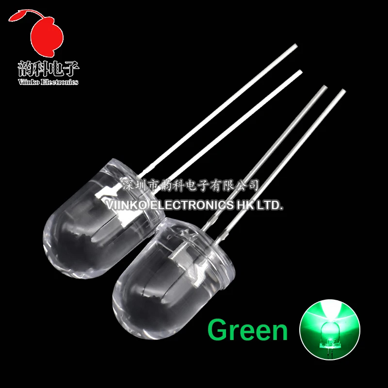 10pcs F10 10mm LED 5 Colors Red Blue Yellow Green White Transparent 20mA 0.75W Ultra Bright Round LED Light Emitting Diode Lamp