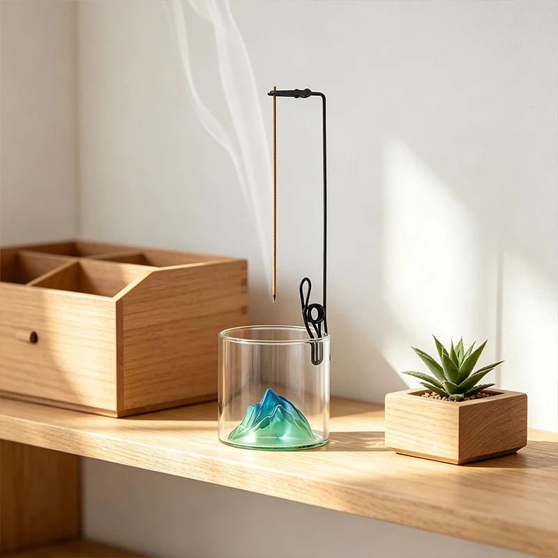 Glass Incense Holder Mountain Incense Burner for Sticks with Ash Catcher Anti-Ash Incense Stick Holder for Meditation Yoga Spa