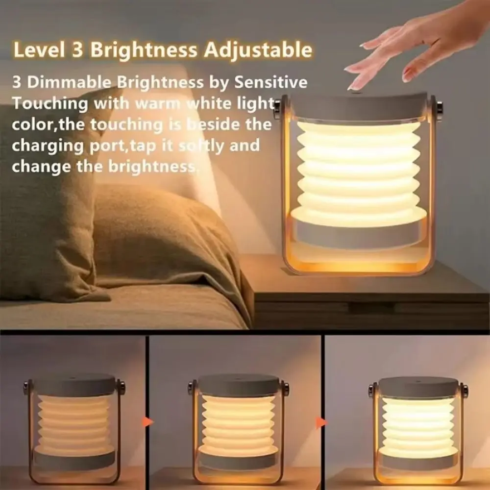 Creative Foldable Night Lights Wood Handle Telescopic Folding Folding LED Table Lamp Touch Control Rechargeable Reading Lamp