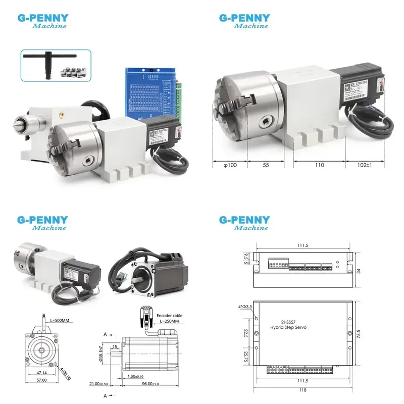 Hot Sale 4th Axis 3/4Jaw 2N.m 80/100mm CNC Dividing Head/Rotation Axis/A Axis 2N.m Closed Loop Stepper Motor & Tailstock