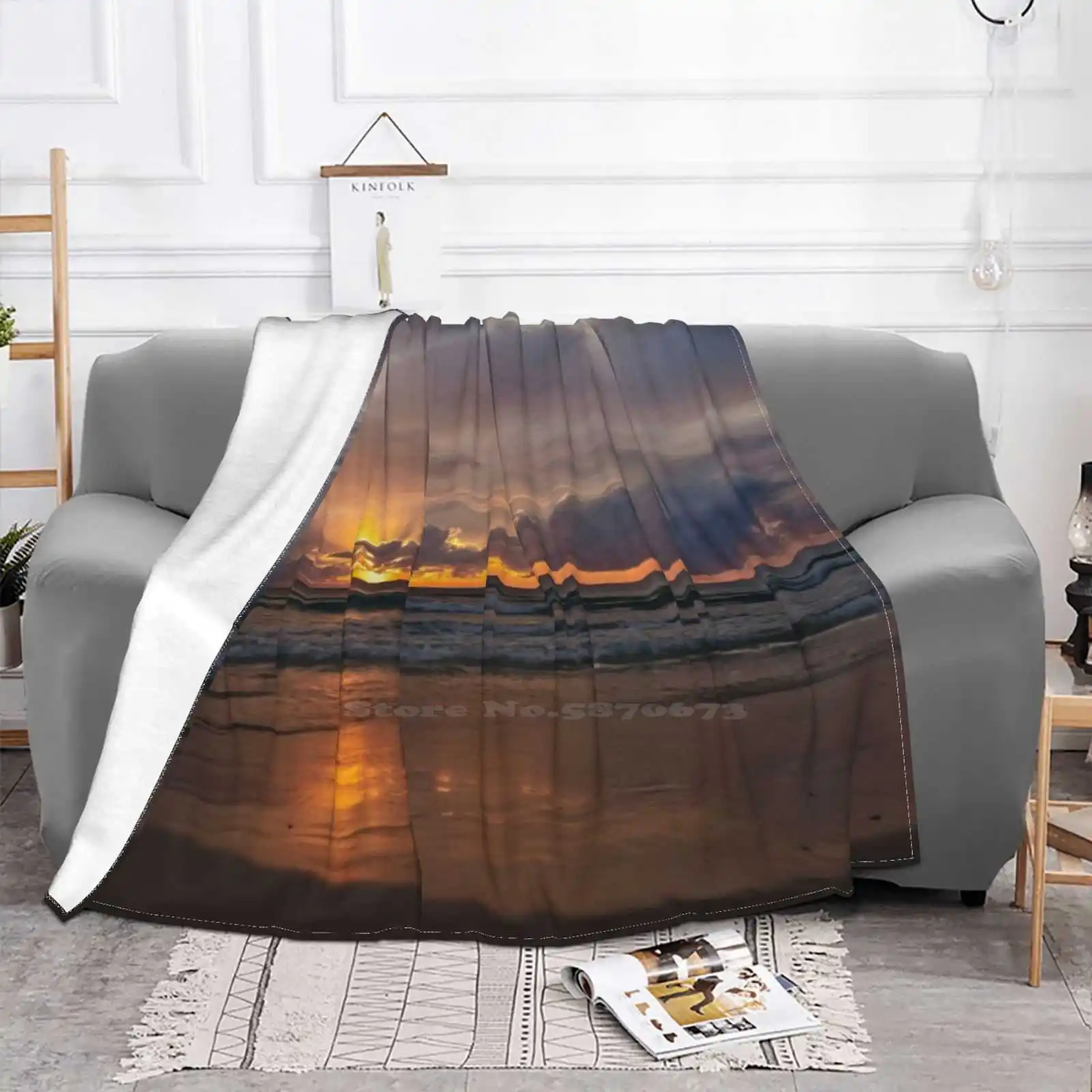 Tranquil Beach Sunrise Shaggy Throw Soft Warm Blanket Sofa/Bed/Travel Love Gifts Beach Sunrise Clouded Sunset Cloudy Sunset