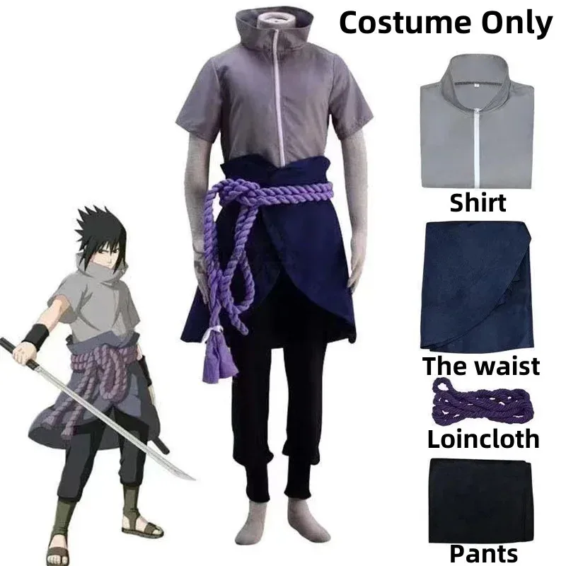 123Uchiha تأثيري أنيمي Daiyoji Ninkai Taisen Uchiha Sasuke القمم السراويل شعر مستعار الدعاوى هالوين زي الرجال