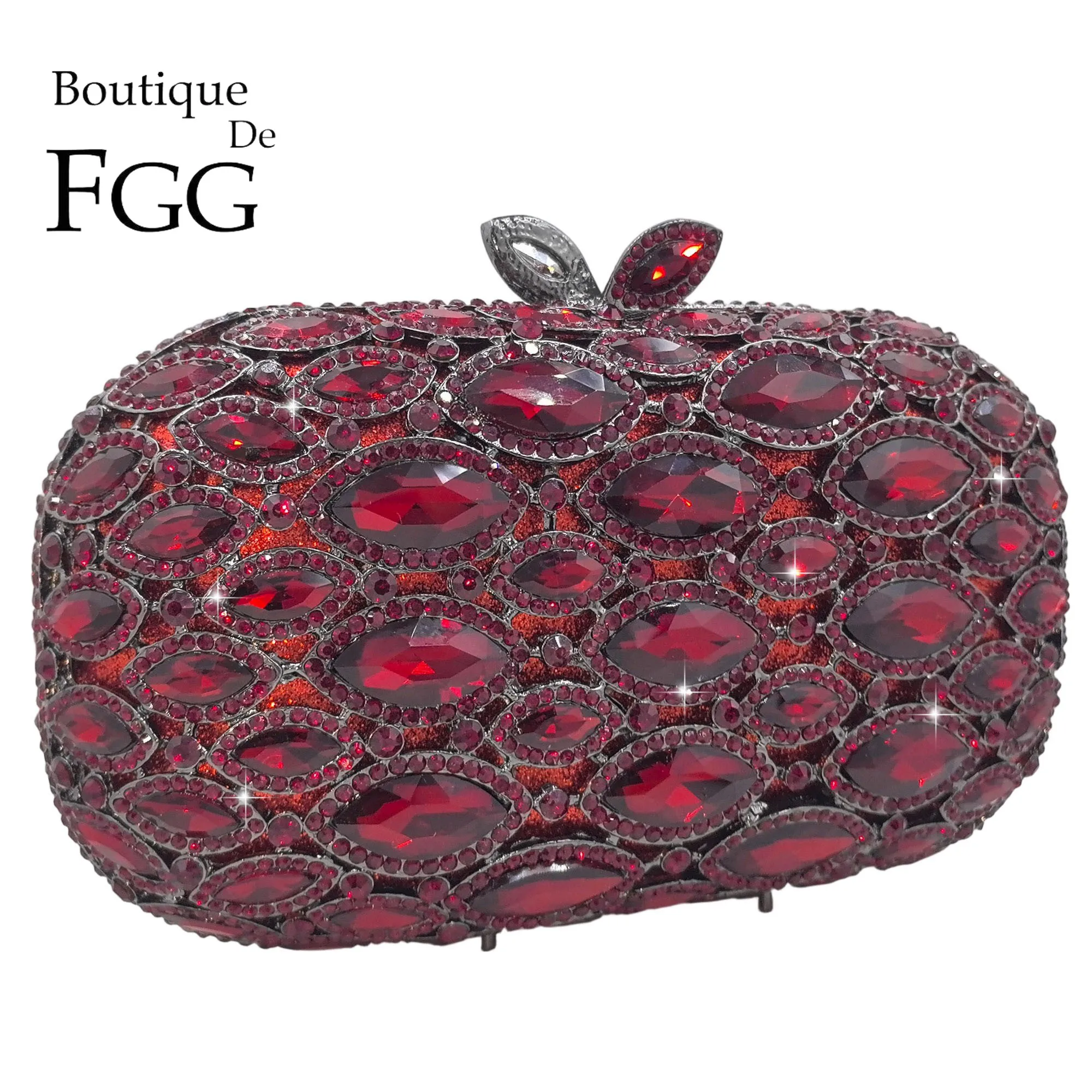 

Boutique De FGG Women Wine Red Evening Bag for Wedding Party Dinner Crystal Clutch Bridal Rhinestone Clutch Hand Bags and Purses
