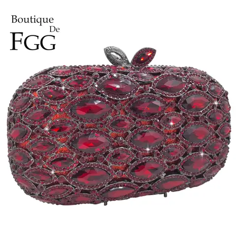 Boutique De FGG Women Wine Red Evening Bag for Wedding Party Dinner Crystal Clutch Bridal Rhinestone Clutch Hand Bags and Purses