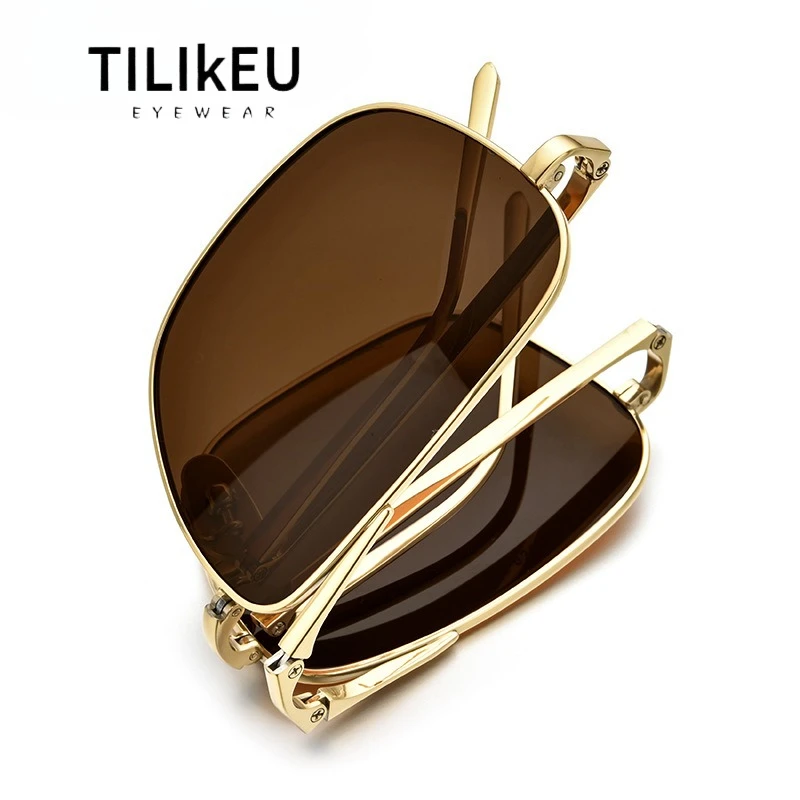 

Pure Titanium Folding Polarized Sunglasses Men Outdoor Travel Driving Pilot Square Shades Anti-glare UV400 Protection Sunglasses