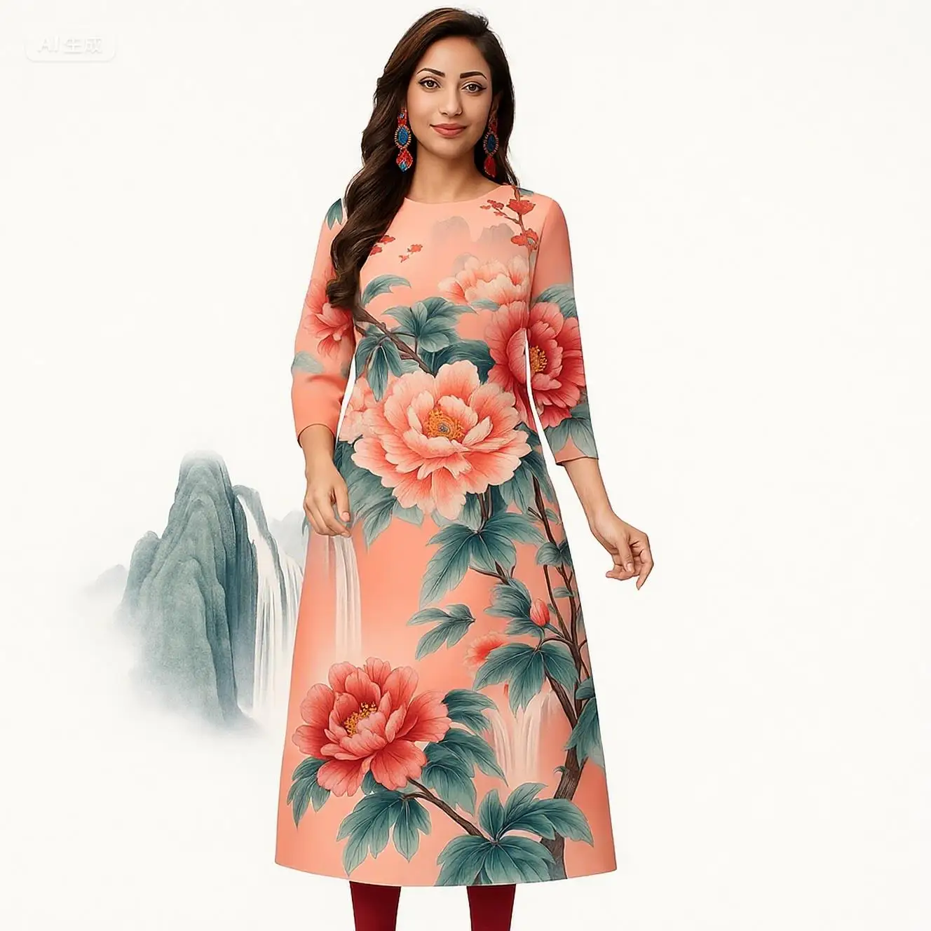 النمط الوطني المرأة المسلمة كورتا فستان كاجوال شق تنحنح مستقيم عادية العرقية اليوسفي ثلاثية الأبعاد تصميم مناسب قفطان عباية تركية #1