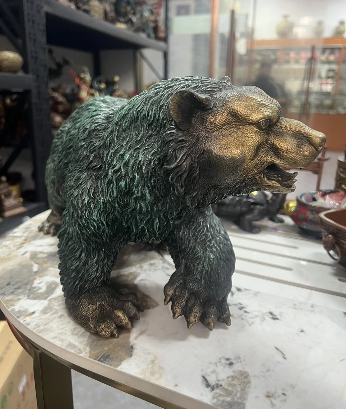 Amazing TOP Handmade Copper lightning bear animal sculpture Rare Statue HOME BAR office high grade decoration art 50% OFF large