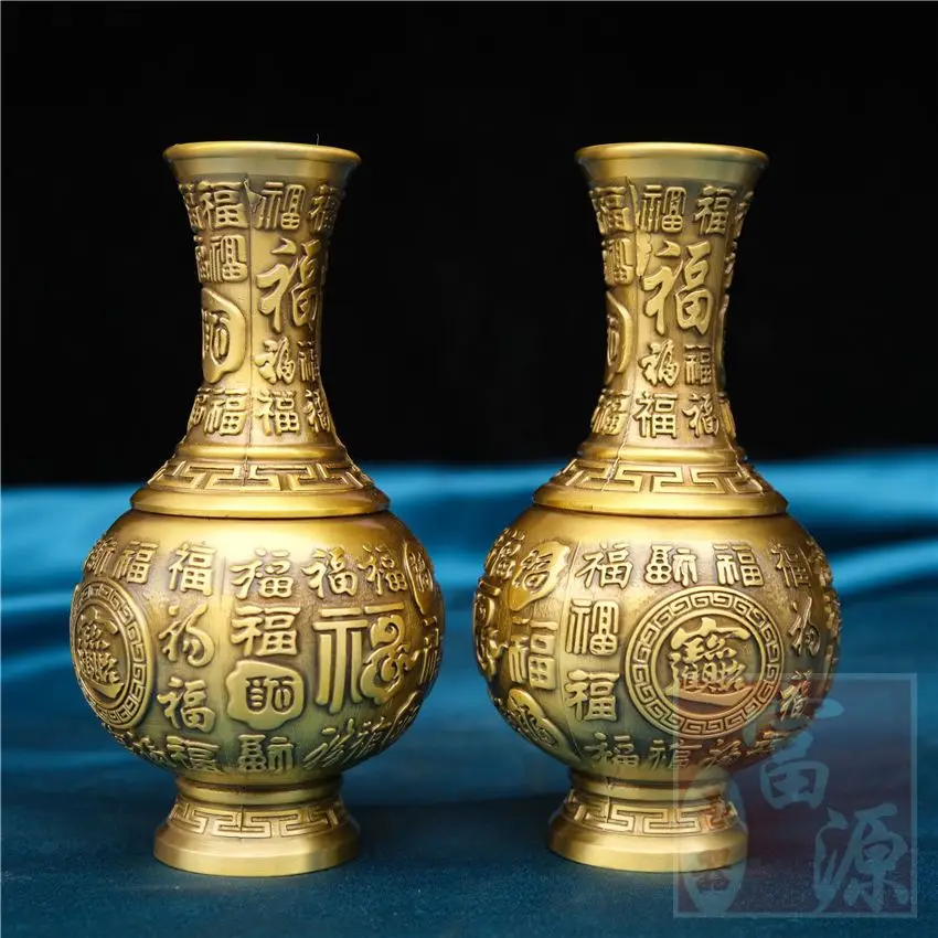 Old pulp, Qing Qianlong year Baifu bronze vase, all copper jade bottle, offering Buddha utensils to attract wealth