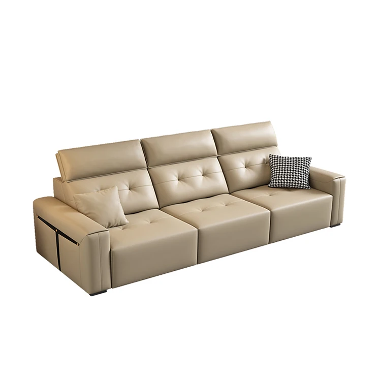 

#Italian simple adjustable leather sofa, multi-functional living room luxury combination