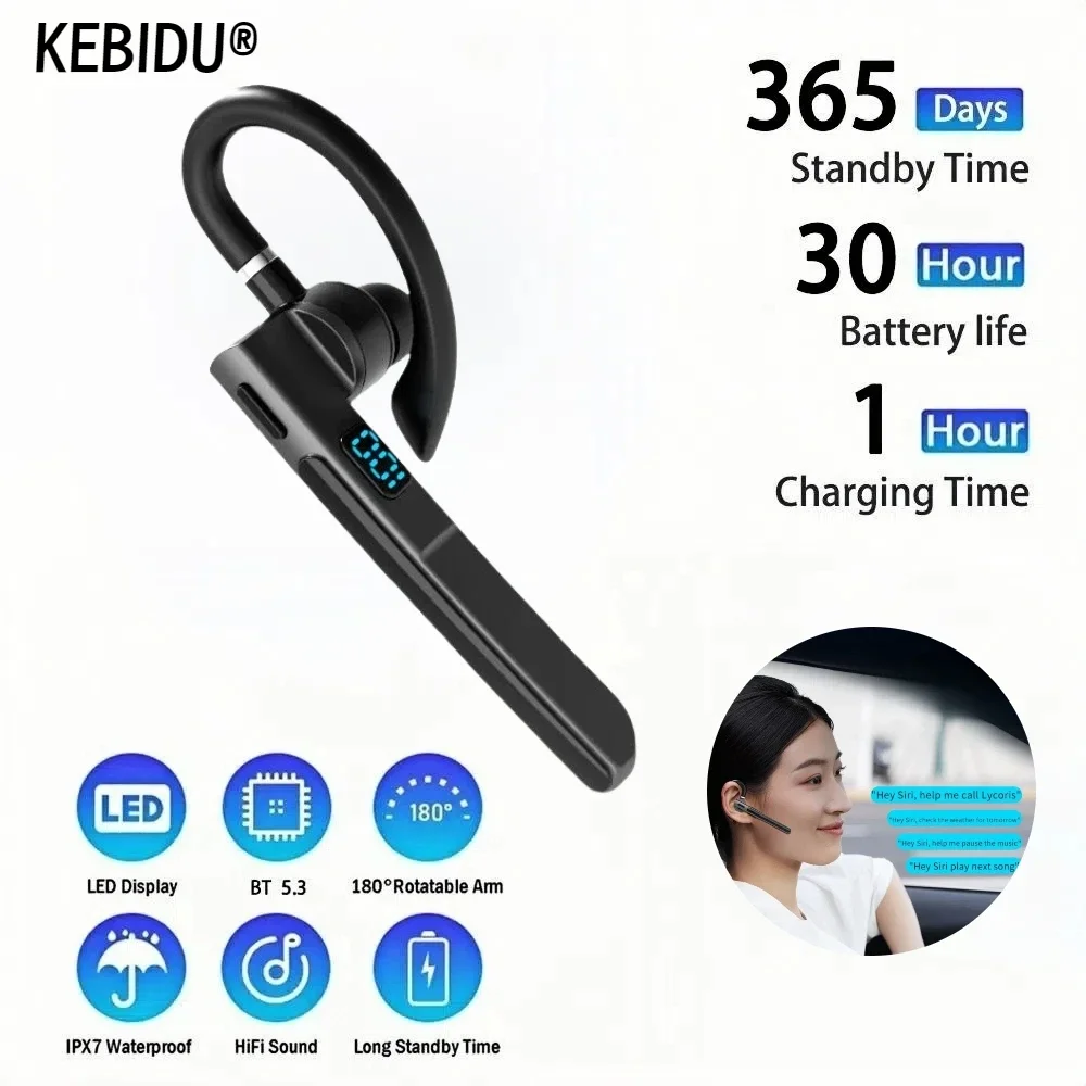 

Wireless Bluetooth 5.3 Single Earphone With HD Mic Stereo Headset Handsfree Call Business Headphone For Sports Driving Travel