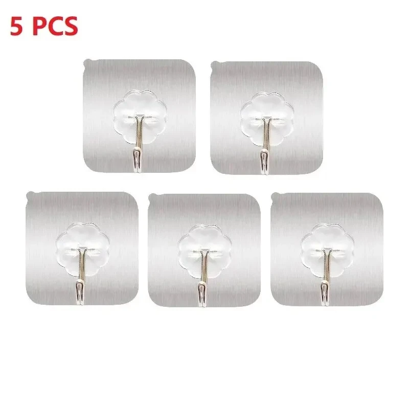 1-10PCS Transparent Stainless Steel Strong Self Adhesive Hooks Key Storage Hanger for Kitchen Bathroom Door Wall Multi-Function