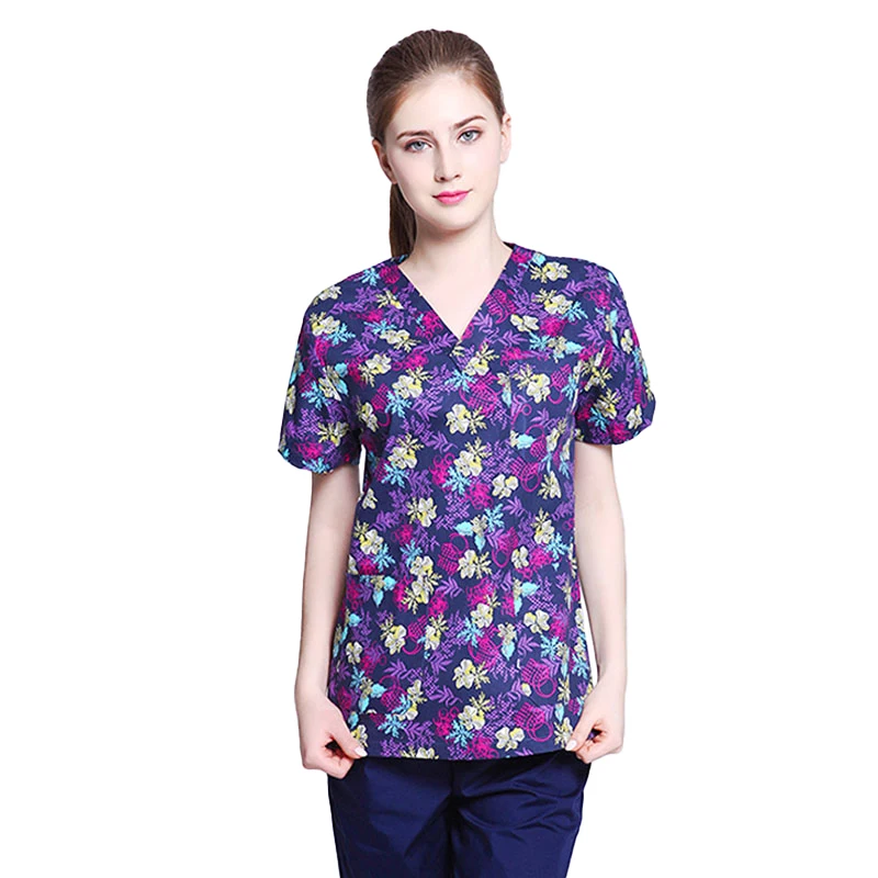 

Nurse Uniform Women pattern Print Medical Working Short Sleeve Nursing Hospital Doctor Medical Treatment Working Clothing Clinic