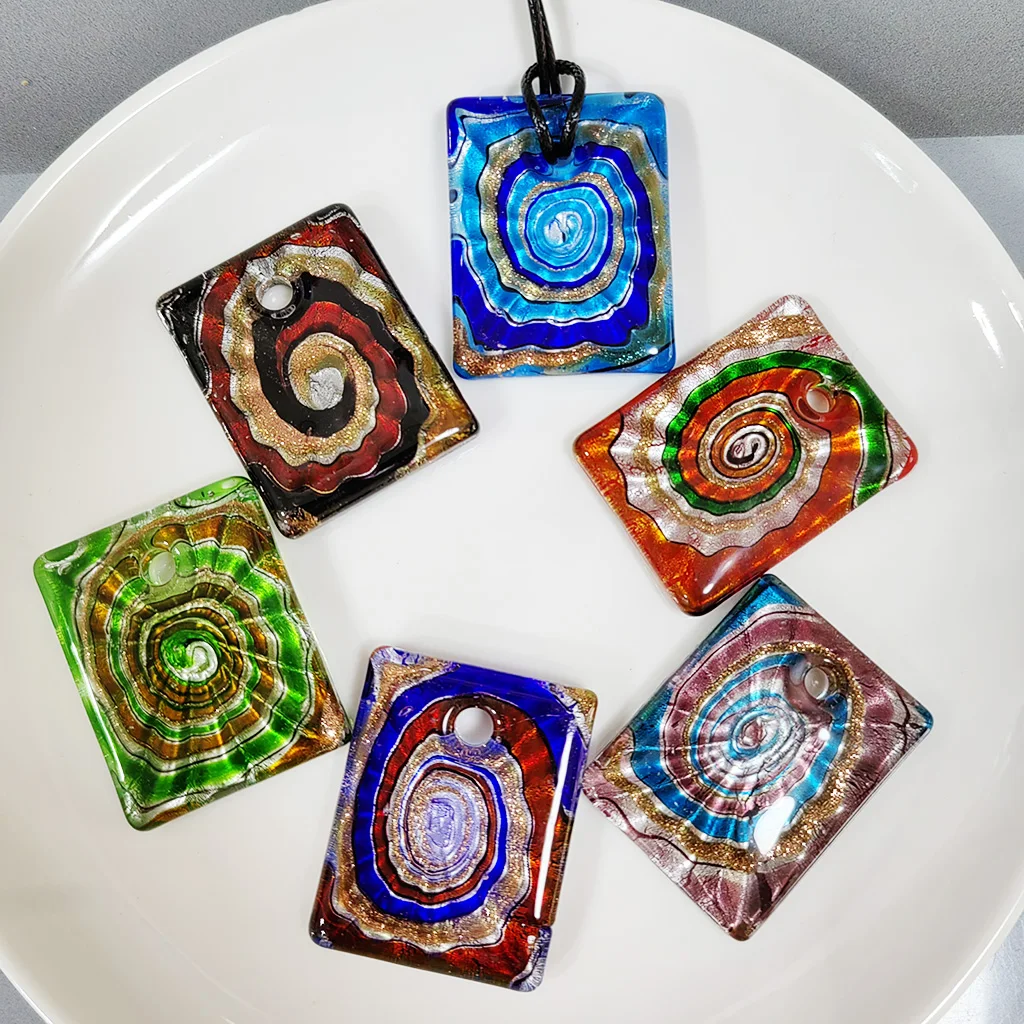 6PCS MIx Glass Murano Flower Square Vortex Light Pendant Necklace, Suitable for Women, Affordable Price