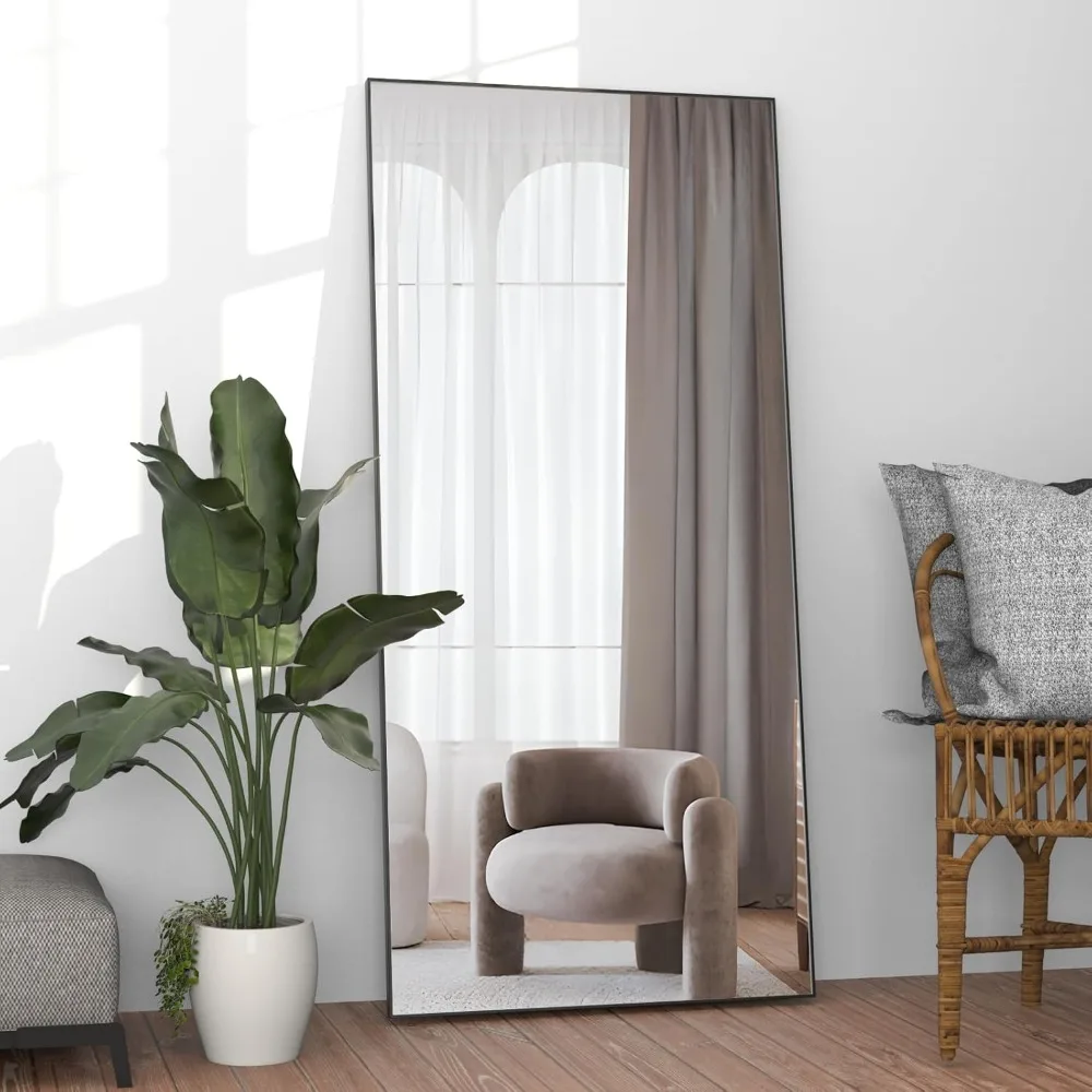 

Full Length Mirror 65"x24"Large Black Body Rectangle Mirror Standing Hanging or Leaning Against Wall Aluminum Alloy Frame