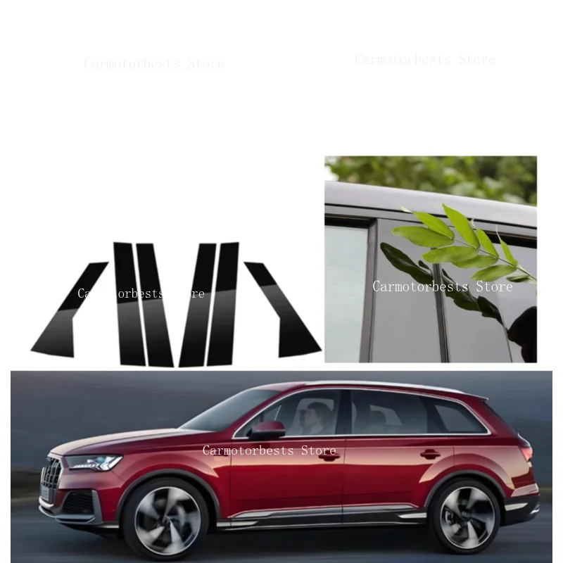 6PCS Glossy Black Window B C Pillar Posts Sticker Fit For  Audi Q7 4M e-tron 2016~2025 Door Column B C Sticker Cover Trim