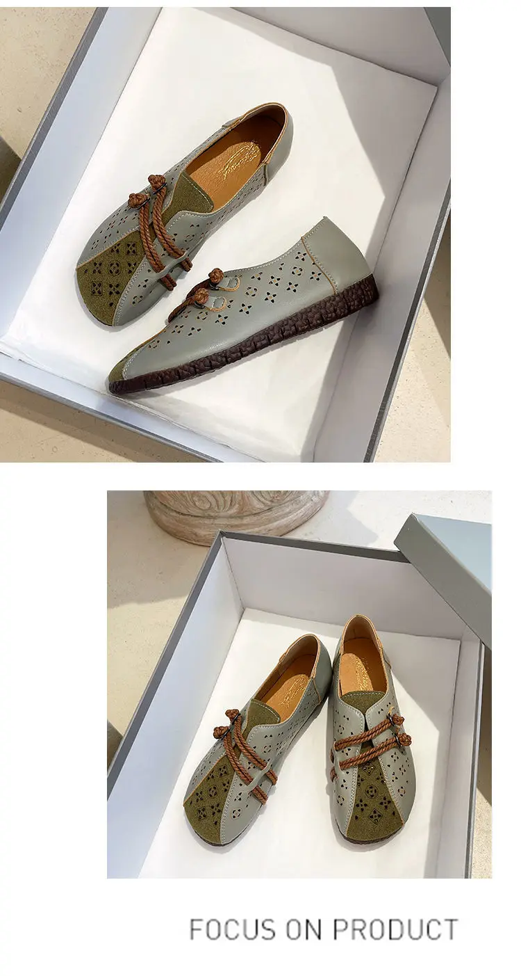 2024 Newly Square Toe Women's Flats Designer Cutout Shoes Ladies Wide Fit Soft Leather Moccasins Female Driving Sneakers