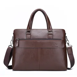 Maletín Vintage de lujo para hombre, bolso de mano con cremallera Horizontal, bolso de mensajero de hombro de negocios, bolso de mano para ordenador portátil de cuero PU