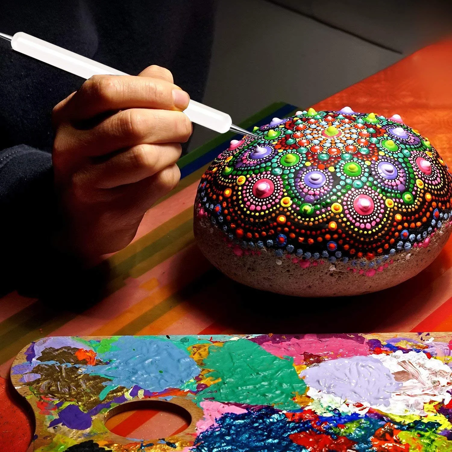 5 Pièces Ensemble d'outils de Pointage de Gaufrage à Double extrémité, Ensemble de Stylos de Gaufrage Stylo d'outil de Pointage pour Papier de Transfert de Carbone Mandala