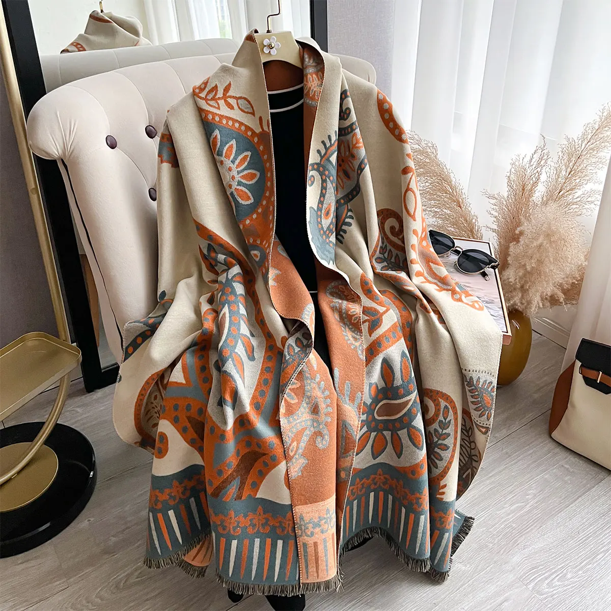 

Winter Design Pashmina Blanket Imitaion Cashmere Scarf for Women Warm Thick Shawls Poncho Female Bufanda Echarpe Tassel Muffler
