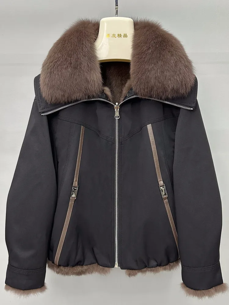 

Высококачественные зимние женские парки, двусторонние съемные большие воротники из лисьего меха, однотонная теплая ватная куртка, повседневное пальто