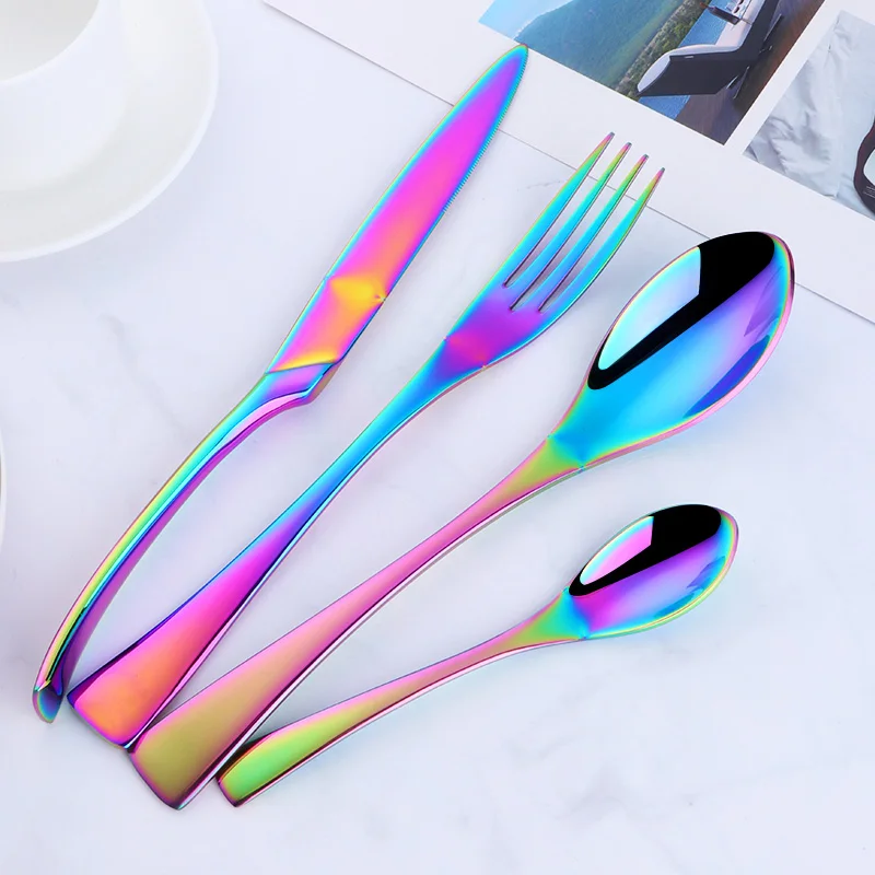 16-32PCS Stainless Steel Kaya Rainbow Cutlery Set Dinnerware Tableware Silverware Sets Dinner Knife and Fork Drop Shipping