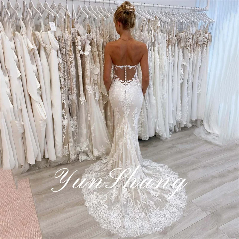 Yunshang elegante abito da sposa a sirena donna 2024 Sweetheart Lace Open Back abito da sposa senza spalline Sweep Train Vestidos De Novia