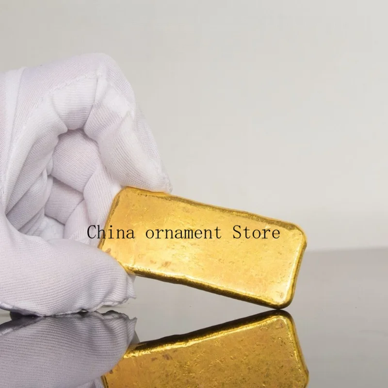 Republic of China Double Flag Antique-Style Founding Commemorative Gold Bar, Realistic Brass Gilded Solid Ingot