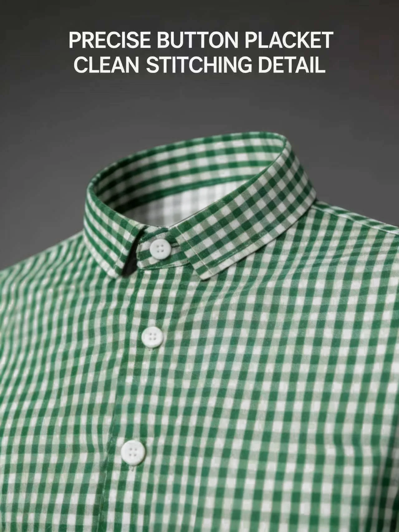 MEN'S GREEN AND WHITE CHECKERED SHORT SLEEVED SHIRT, CASUAL COMMUTING COLLAR BUTTON UP SHORT SLEEVED SHIRT