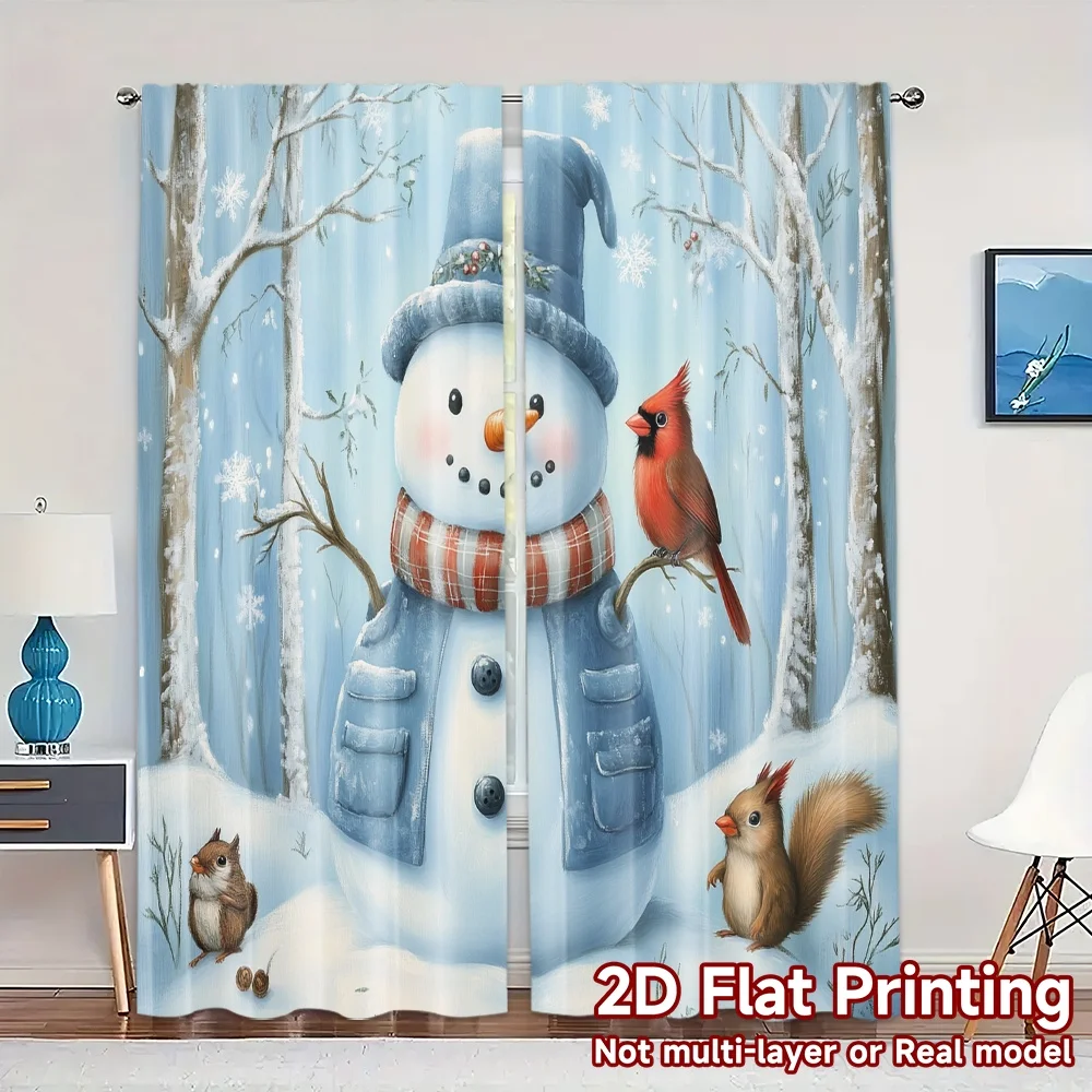 2pcs,Curtains Cute Snowman Cardinal Squirrel (3) Chic Curtains Machine Washable Fabric Curtains Decorations For Home Use for