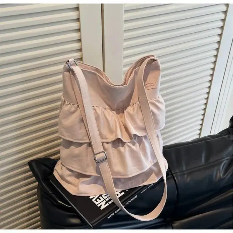

Bloom Korean Style Ruffle Y2k Crossbody Women High Street Canvas Casual Shoulder Bags Ladies Large Capacity Handbag 2025