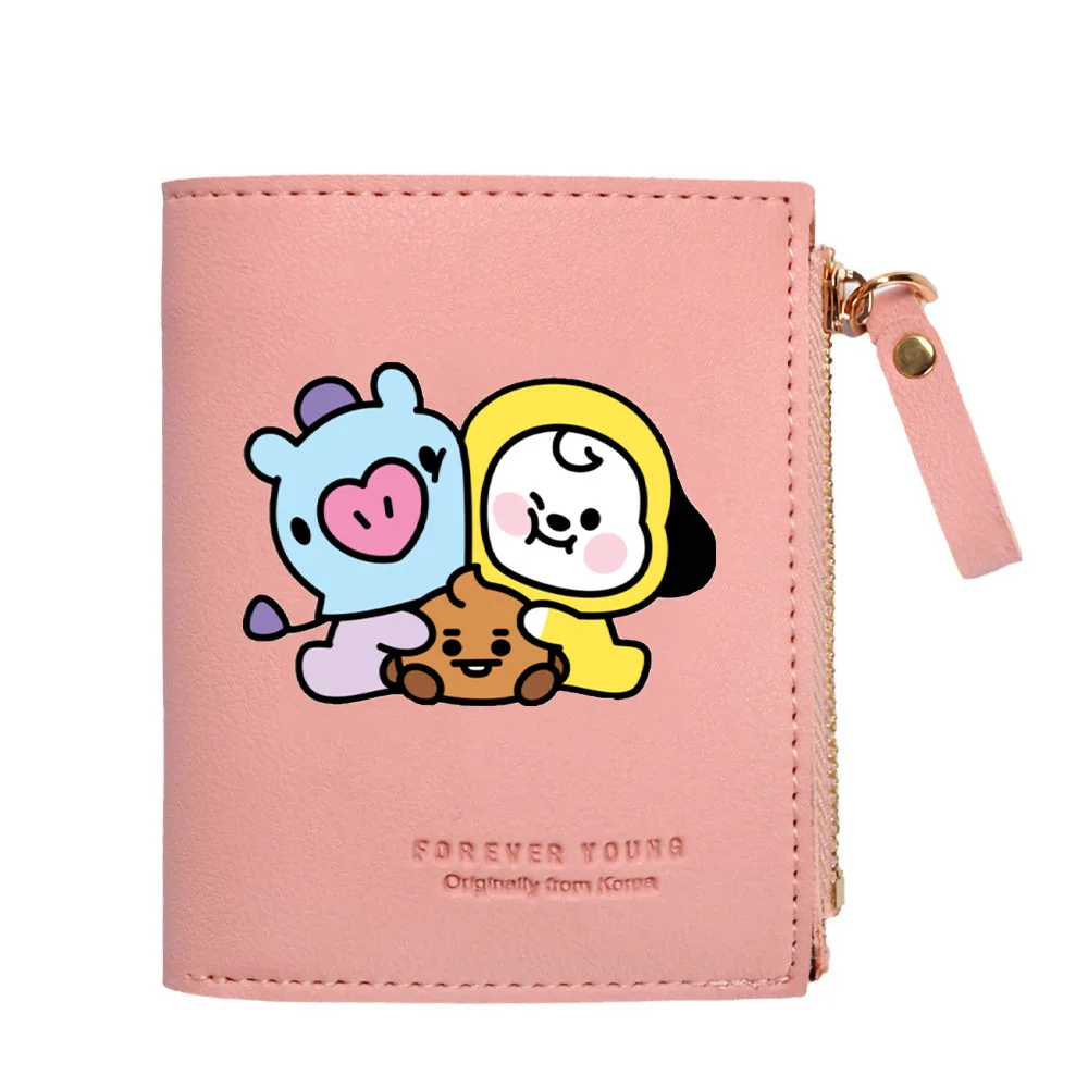 Kawaii BT21 Krótkie małe portfele damskie Urocze etui na karty z kreskówek Dziewczyna Torebka na dowód osobisty Portmonetka Portfele damskie Prezent