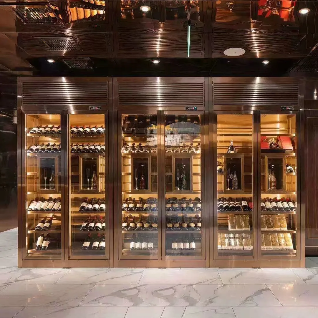 Wine Cabinet Luxury Round Glass Stainless Steel Wine Rack Temperature Humidity Control Villa Cellar