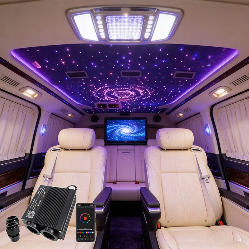 

Light engine RF control NEW Double Heads Smart APP Optic Fiber Lights Cable Starry Effect Ceiling RGBW COLOR WAPP LED Bluetooth