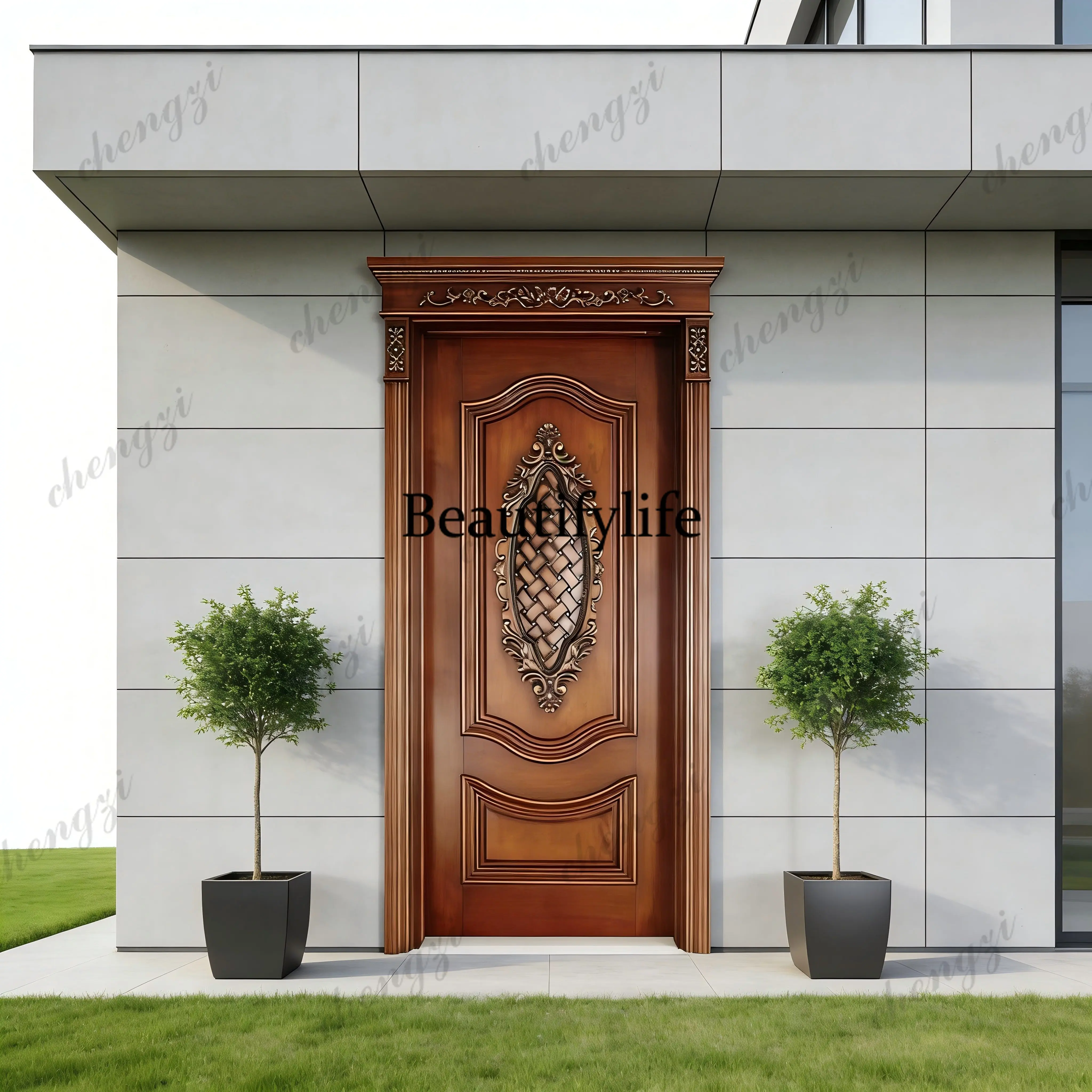 Z138 Customization Solid Wood Door For Interior, Customized Design With High Gloss Finish, Bedroom/Office/Bathroom Door
