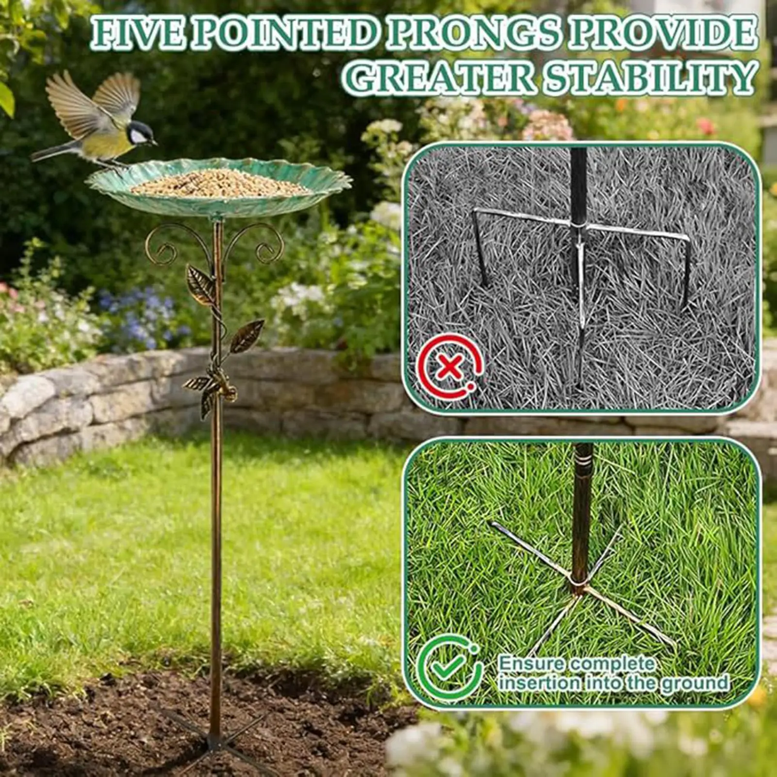 Close-up of bird bath water basin and feeder