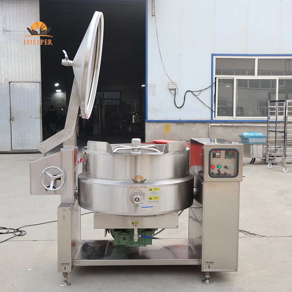 6-in-1 Commercial Cooking Kettle:Mix+Stir+Homogenize+Cook Tilting Thermal Oil Jacketed Pot For Restaurant Food Factory