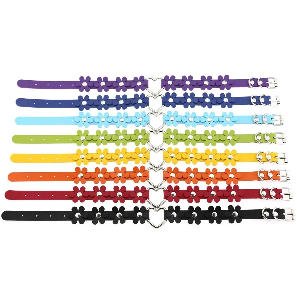 Harajuku Gothic style Easy Fashion Individuality Party Tide Alternative Leather Rivet Flower PU Flower shape Choker