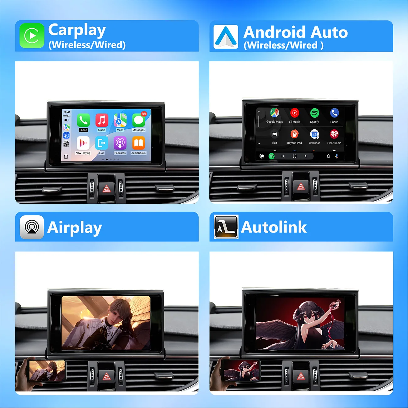 واجهة أوتوماتيكية CarPlay اللاسلكية لنظام أودي A6 A7 S6 S7 2016-2018 MHI2 مع وصلة مرآة AirPlay دعم خلفي YT NF #3