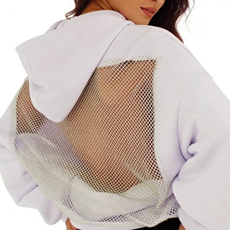 الخريف والشتاء Harajuku البلوز رداء علوي غير رسمي للشارع الشهير القوطية المرأة عارية الذراعين جوفاء شبكة هوديي كم طويل بلون