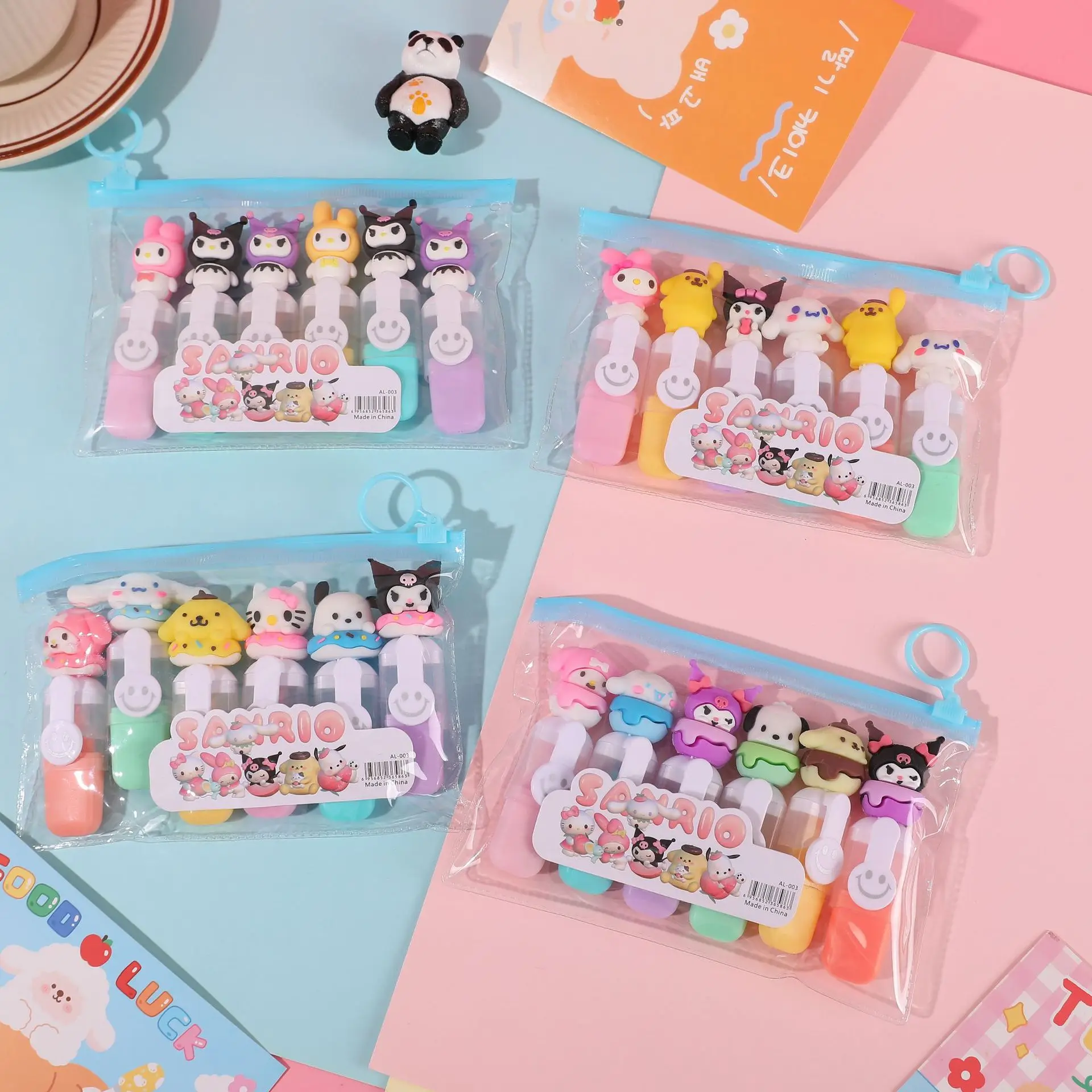 6pcs Sanrio Mini Highlighter Cartoon 6color Diy Handbook Pen Cute Student Marker Stationery Gift