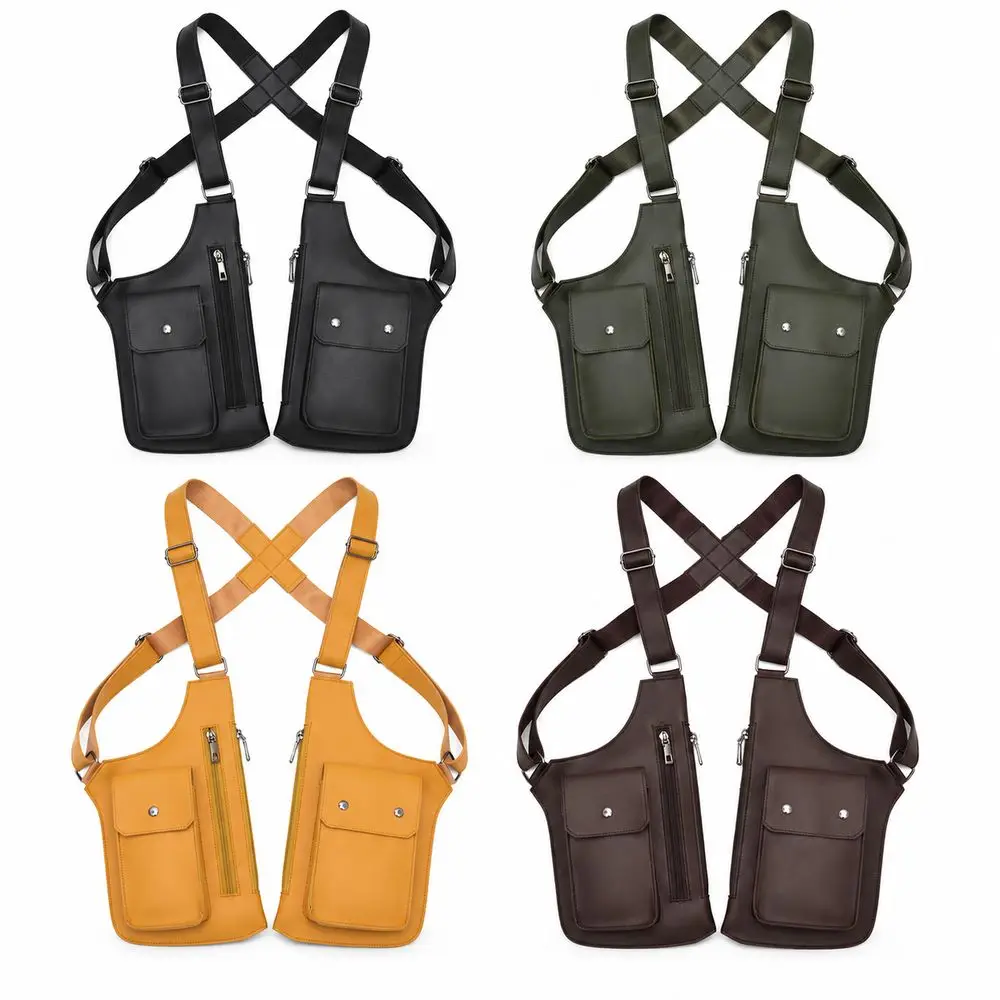 Anti-theft Storage Vest Bag Leather Multi-Pocket Strap Chest Bag Concealed Multifunction Hidden Underarm Shoulder Men Woman