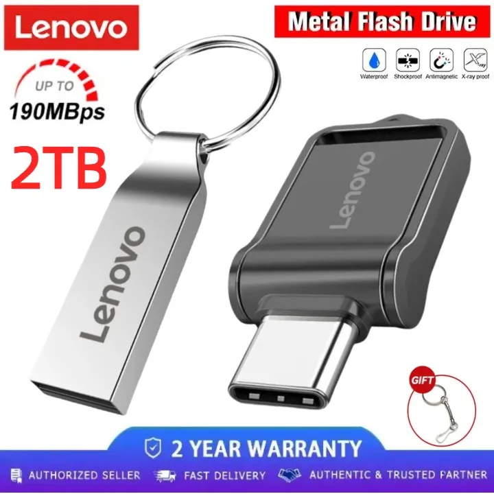 Lenovo USB Drive 2TB OTG, kunci Flash Drive Mini USB 3.0 logam 1T 512G Tipe C kecepatan tinggi tahan air