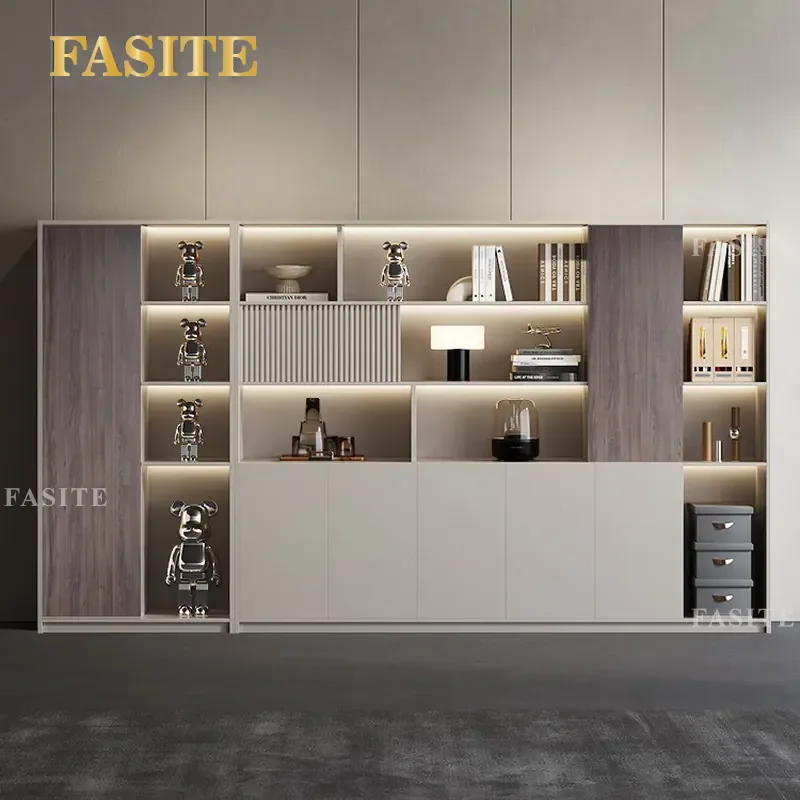 For Office Wooden Bookcase File Cabinet Storage Locker Wall Floor Standing Information Display Shelf Furniture