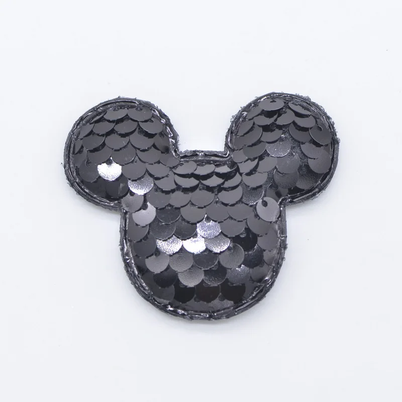 16Pcs/lot Glitter Sequins Black Mouse Padded Patches Mouse Appliques for DIY Crafts Clothes Hats Hairpin Decor Accessories