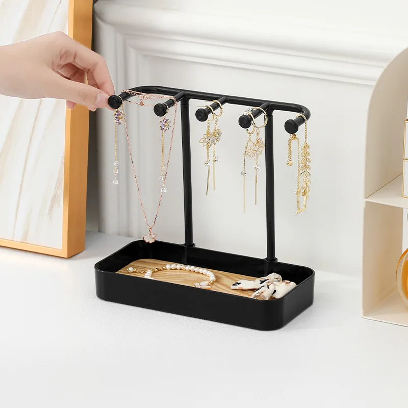 Fashion Jewelry Display Stand Earrings Ring Bracelet Necklace Storage Rack With Wooden Base Hanging Holder Counter Showcase Prop