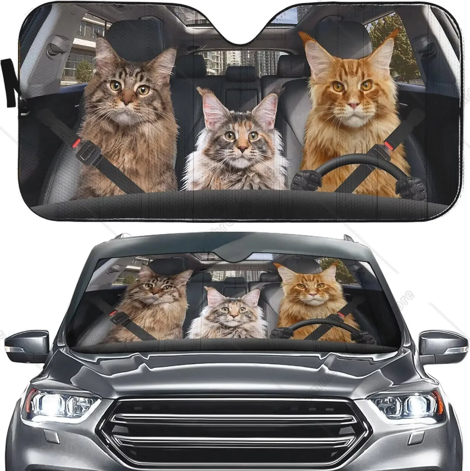 

Солнцезащитный козырек на лобовое стекло Maine Coon Cat, автоматический солнцезащитный козырек для автомобиля, грузовика, внедорожника - солнцезащитный козырек с блокими лучей, солнцезащитный козырек для вождения кошки, забавный Mai