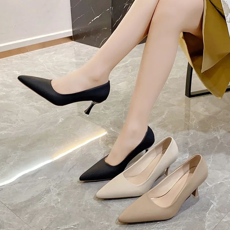 Women New Mid Heeled Sandals Black 6-8-10cm Pointed Thin Heeled Baotou Banquet High Heeled Shoes Designer Sexy Zaptos Mujer