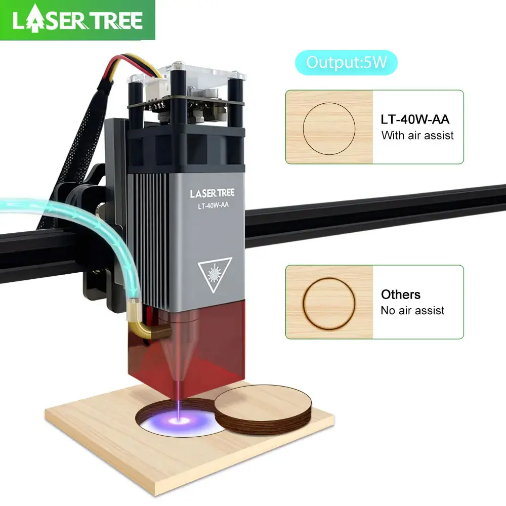 Laser 5w Módulo Láser de Asistencia de Aire Cabezal Láser Azul de 450nm para Cnc Bricolage Cortador de Madera Cabezal de Herramienta de Grabado y Accesorios